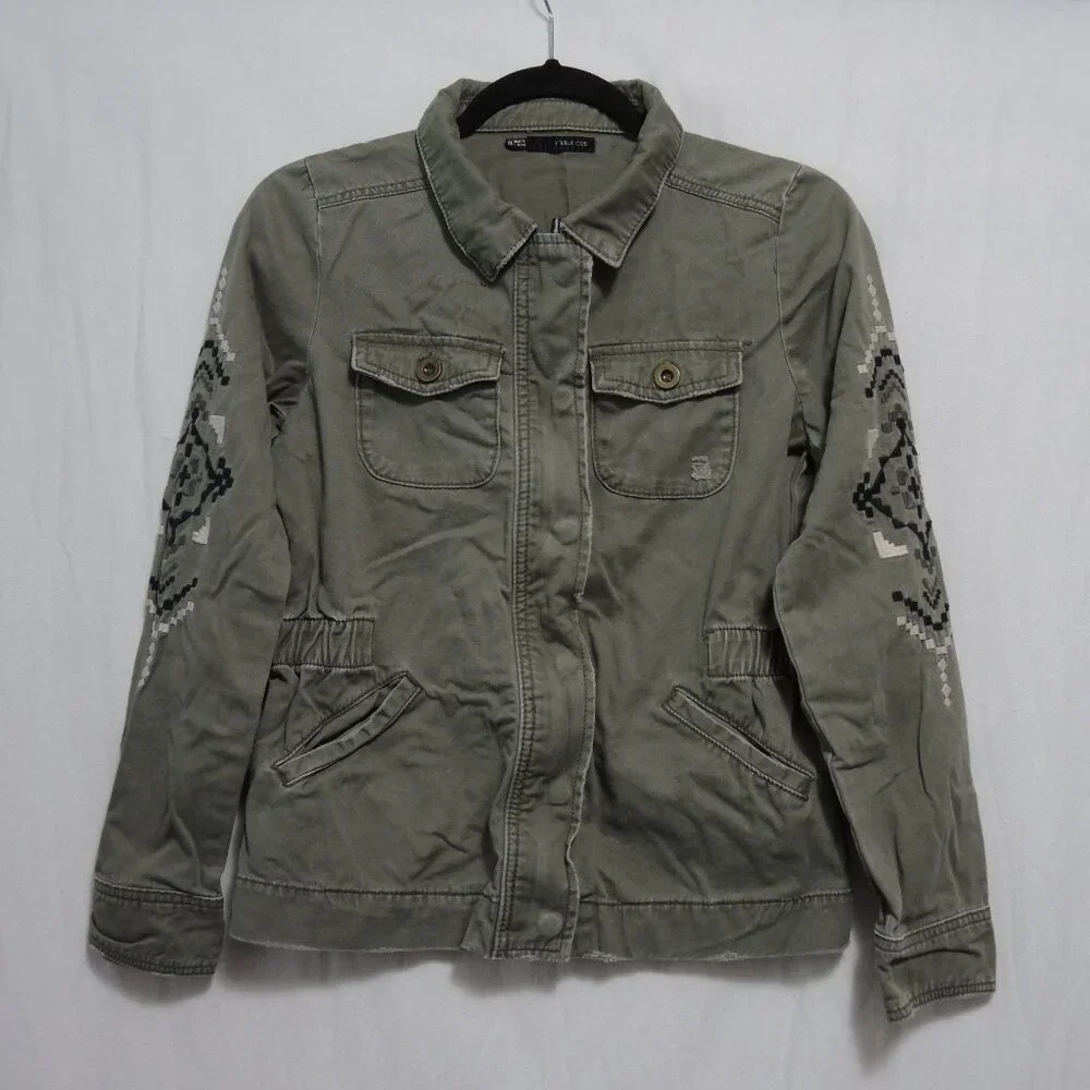 Maurices Distressed Field Jacket Southwest Geometric Style Embroidery Sz XS